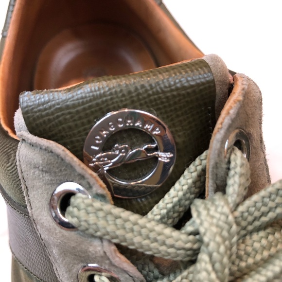 Longchamp Suede & Nylon Sneakers Metal Large Logo - Picture 6 of 7
